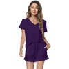 image:imageWiWi Womens Pajamas Set Bamboo Viscose Super Soft Short Sleeve Top Ruffle Shorts Sleepwear Cooling Pj Sets SXXLAdark Purple