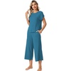 image:imageWiWi Womens Pajamas Sets Bamboo Viscose Short Sleeve Top with Capri Pants Super Soft Lounge Cooling Sleepwear Pjs SXXLBteal Blue