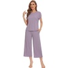 image:imageWiWi Womens Pajamas Sets Bamboo Viscose Short Sleeve Top with Capri Pants Super Soft Lounge Cooling Sleepwear Pjs SXXLBviolet