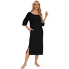 image:imageWiWi Womens Viscose from Bamboo Nightgowns 34 Sleeves Nightshirts Full Length Soft Knit Sleep Shirts SXXLAblack