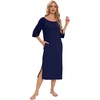 image:imageWiWi Womens Viscose from Bamboo Nightgowns 34 Sleeves Nightshirts Full Length Soft Knit Sleep Shirts SXXLAnavy
