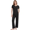 image:imageWiWi Womens Viscose from Bamboo Pajamas Set Short Sleeve Pajama Sets with Pants Super Soft Cooling Pjs with Pockets SXXLBlack