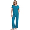 image:imageWiWi Womens Viscose from Bamboo Pajamas Set Short Sleeve Pajama Sets with Pants Super Soft Cooling Pjs with Pockets SXXLTeal Blue
