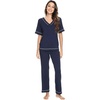 image:imageWiWi Womens Viscose from Bamboo Pajamas Set Short Sleeve Top with Pants Pjs Soft V Neck Sleepwear Lightweight Loungewear S3XCnavy