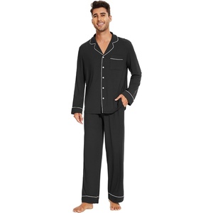 image:imageWiWi Bamboo Viscose Mens Pajamas Set Soft Button Down Cooling Sleepwear and Pants Knit Lounge PJs with Pockets SXXLAblack