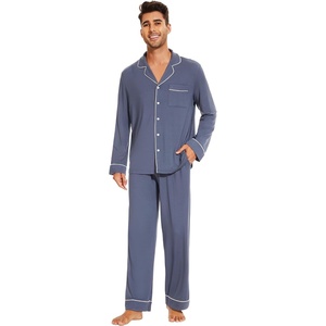 image:imageWiWi Bamboo Viscose Mens Pajamas Set Soft Button Down Cooling Sleepwear and Pants Knit Lounge PJs with Pockets SXXLAblue