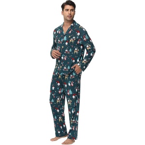 image:imageWiWi Bamboo Viscose Mens Pajamas Set Soft Button Down Cooling Sleepwear and Pants Knit Lounge PJs with Pockets SXXLAchristmas Elk on Green