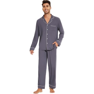 image:imageWiWi Bamboo Viscose Mens Pajamas Set Soft Button Down Cooling Sleepwear and Pants Knit Lounge PJs with Pockets SXXLAdark Grey