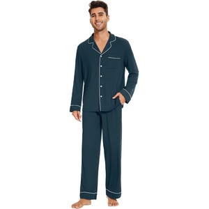 image:imageWiWi Bamboo Viscose Mens Pajamas Set Soft Button Down Cooling Sleepwear and Pants Knit Lounge PJs with Pockets SXXLAdeep Teal