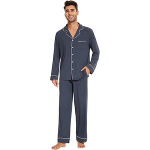 image:imageWiWi Bamboo Viscose Mens Pajamas Set Soft Button Down Cooling Sleepwear and Pants Knit Lounge PJs with Pockets SXXLAmidnight Blue