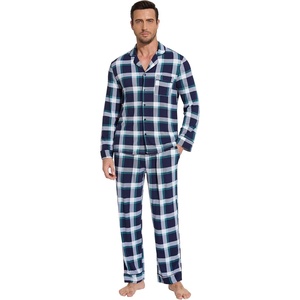 image:imageWiWi Bamboo Viscose Mens Pajamas Set Soft Button Down Cooling Sleepwear and Pants Knit Lounge PJs with Pockets SXXLAnavyGreen Stripe Plaid