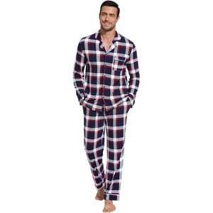 image:imageWiWi Bamboo Viscose Mens Pajamas Set Soft Button Down Cooling Sleepwear and Pants Knit Lounge PJs with Pockets SXXLAnavyRed Stripe Plaid
