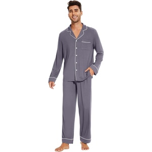 image:imageWiWi Bamboo Viscose Mens Pajamas Set Soft Button Down Cooling Sleepwear and Pants Knit Lounge PJs with Pockets SXXLApurplish Grey