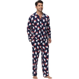 image:imageWiWi Bamboo Viscose Mens Pajamas Set Soft Button Down Cooling Sleepwear and Pants Knit Lounge PJs with Pockets SXXLAsanta Claus on Navy