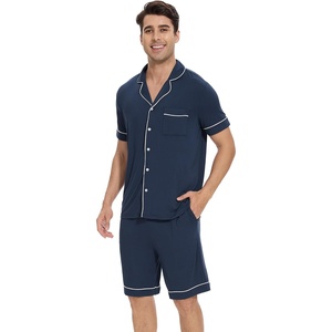 image:imageWiWi Bamboo Viscose Mens Pajamas Set Soft Button Down Cooling Sleepwear and Pants Knit Lounge PJs with Pockets SXXLBdark Blue