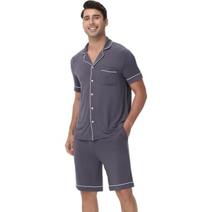 image:imageWiWi Bamboo Viscose Mens Pajamas Set Soft Button Down Cooling Sleepwear and Pants Knit Lounge PJs with Pockets SXXLBdark Grey