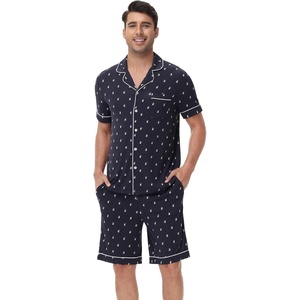 image:imageWiWi Bamboo Viscose Mens Pajamas Set Soft Button Down Cooling Sleepwear and Pants Knit Lounge PJs with Pockets SXXLBdeer on Navy