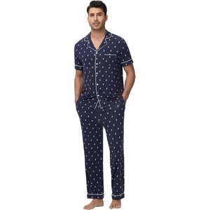 image:imageWiWi Bamboo Viscose Mens Pajamas Set Soft Button Down Cooling Sleepwear and Pants Knit Lounge PJs with Pockets SXXLCdeer on Navy