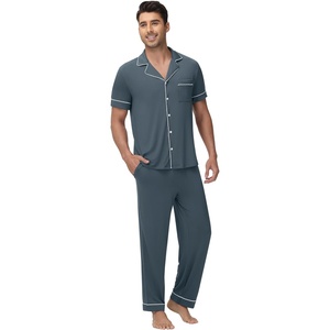 image:imageWiWi Bamboo Viscose Mens Pajamas Set Soft Button Down Cooling Sleepwear and Pants Knit Lounge PJs with Pockets SXXLCgrayish Blue