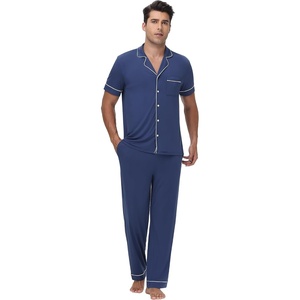 image:imageWiWi Bamboo Viscose Mens Pajamas Set Soft Button Down Cooling Sleepwear and Pants Knit Lounge PJs with Pockets SXXLCnautical Blue