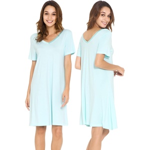 image:imageWiWi Bamboo Viscose Nightgowns for Women Short Sleeve V Neck Sleepwear Super Soft Sleep Dress Cool Plus Size Nightshirt S4XAaqua