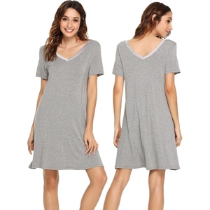 image:imageWiWi Bamboo Viscose Nightgowns for Women Short Sleeve V Neck Sleepwear Super Soft Sleep Dress Cool Plus Size Nightshirt S4XAheather Grey