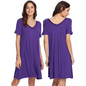 image:imageWiWi Bamboo Viscose Nightgowns for Women Short Sleeve V Neck Sleepwear Super Soft Sleep Dress Cool Plus Size Nightshirt S4XAlilac