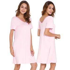 image:imageWiWi Bamboo Viscose Nightgowns for Women Short Sleeve V Neck Sleepwear Super Soft Sleep Dress Cool Plus Size Nightshirt S4XApink