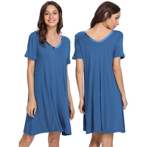 image:imageWiWi Bamboo Viscose Nightgowns for Women Short Sleeve V Neck Sleepwear Super Soft Sleep Dress Cool Plus Size Nightshirt S4XAprussian Blue