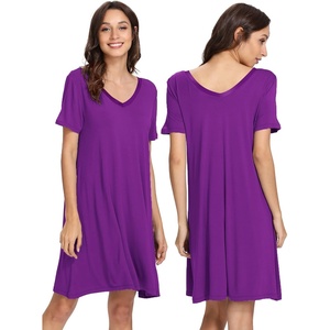 image:imageWiWi Bamboo Viscose Nightgowns for Women Short Sleeve V Neck Sleepwear Super Soft Sleep Dress Cool Plus Size Nightshirt S4XApurple