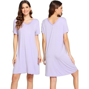 image:imageWiWi Bamboo Viscose Nightgowns for Women Short Sleeve V Neck Sleepwear Super Soft Sleep Dress Cool Plus Size Nightshirt S4XAtaro Purple