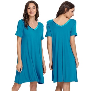 image:imageWiWi Bamboo Viscose Nightgowns for Women Short Sleeve V Neck Sleepwear Super Soft Sleep Dress Cool Plus Size Nightshirt S4XAteal Blue