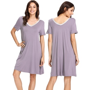 image:imageWiWi Bamboo Viscose Nightgowns for Women Short Sleeve V Neck Sleepwear Super Soft Sleep Dress Cool Plus Size Nightshirt S4XAviolet