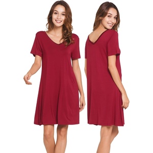 image:imageWiWi Bamboo Viscose Nightgowns for Women Short Sleeve V Neck Sleepwear Super Soft Sleep Dress Cool Plus Size Nightshirt S4XAwine