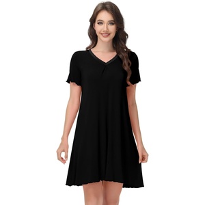 image:imageWiWi Bamboo Viscose Nightgowns for Women Short Sleeve V Neck Sleepwear Super Soft Sleep Dress Cool Plus Size Nightshirt S4XDblack