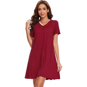 image:imageWiWi Bamboo Viscose Nightgowns for Women Short Sleeve V Neck Sleepwear Super Soft Sleep Dress Cool Plus Size Nightshirt S4XDgarnet