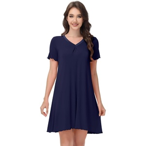 image:imageWiWi Bamboo Viscose Nightgowns for Women Short Sleeve V Neck Sleepwear Super Soft Sleep Dress Cool Plus Size Nightshirt S4XDnavy