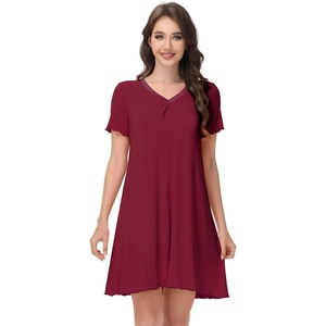 image:imageWiWi Bamboo Viscose Nightgowns for Women Short Sleeve V Neck Sleepwear Super Soft Sleep Dress Cool Plus Size Nightshirt S4XDwine