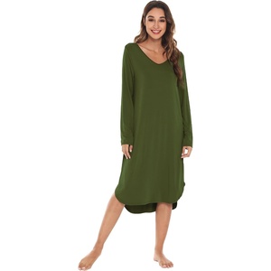 image:imageWiWi Bamboo Viscose Nightgowns for Women Soft Long Sleeve Sleep Shirt Nightshirts Cooling Pajamas Sleepwear S4XAarmy Green