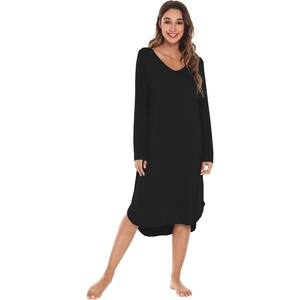 image:imageWiWi Bamboo Viscose Nightgowns for Women Soft Long Sleeve Sleep Shirt Nightshirts Cooling Pajamas Sleepwear S4XAblack