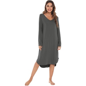 image:imageWiWi Bamboo Viscose Nightgowns for Women Soft Long Sleeve Sleep Shirt Nightshirts Cooling Pajamas Sleepwear S4XAcharcoal