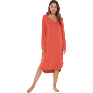 image:imageWiWi Bamboo Viscose Nightgowns for Women Soft Long Sleeve Sleep Shirt Nightshirts Cooling Pajamas Sleepwear S4XAcoral
