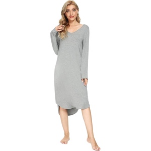 image:imageWiWi Bamboo Viscose Nightgowns for Women Soft Long Sleeve Sleep Shirt Nightshirts Cooling Pajamas Sleepwear S4XAheather Grey