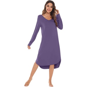 image:imageWiWi Bamboo Viscose Nightgowns for Women Soft Long Sleeve Sleep Shirt Nightshirts Cooling Pajamas Sleepwear S4XAlavender
