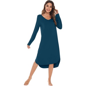 image:imageWiWi Bamboo Viscose Nightgowns for Women Soft Long Sleeve Sleep Shirt Nightshirts Cooling Pajamas Sleepwear S4XApeacock Blue