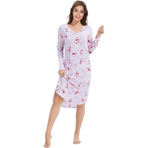 image:imageWiWi Bamboo Viscose Nightgowns for Women Soft Long Sleeve Sleep Shirt Nightshirts Cooling Pajamas Sleepwear S4XApeony on Gray