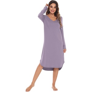 image:imageWiWi Bamboo Viscose Nightgowns for Women Soft Long Sleeve Sleep Shirt Nightshirts Cooling Pajamas Sleepwear S4XAviolet