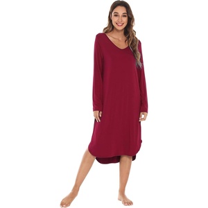 image:imageWiWi Bamboo Viscose Nightgowns for Women Soft Long Sleeve Sleep Shirt Nightshirts Cooling Pajamas Sleepwear S4XAwine