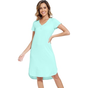 image:imageWiWi Bamboo Viscose Nightgowns for Women Soft Long Sleeve Sleep Shirt Nightshirts Cooling Pajamas Sleepwear S4XBaqua
