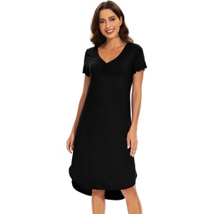 image:imageWiWi Bamboo Viscose Nightgowns for Women Soft Long Sleeve Sleep Shirt Nightshirts Cooling Pajamas Sleepwear S4XBblack